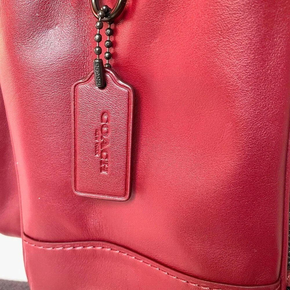 Coach League Flap Backpack Dark Ruby Leather Laptop Bag Mens